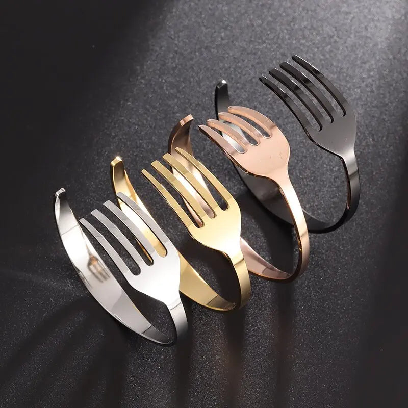 Creative Design Cutlery Knife Fork Men Bangles Women Stainless Steel Friendship Arm Cuff Open Bracelet Fun Trend Jewelry