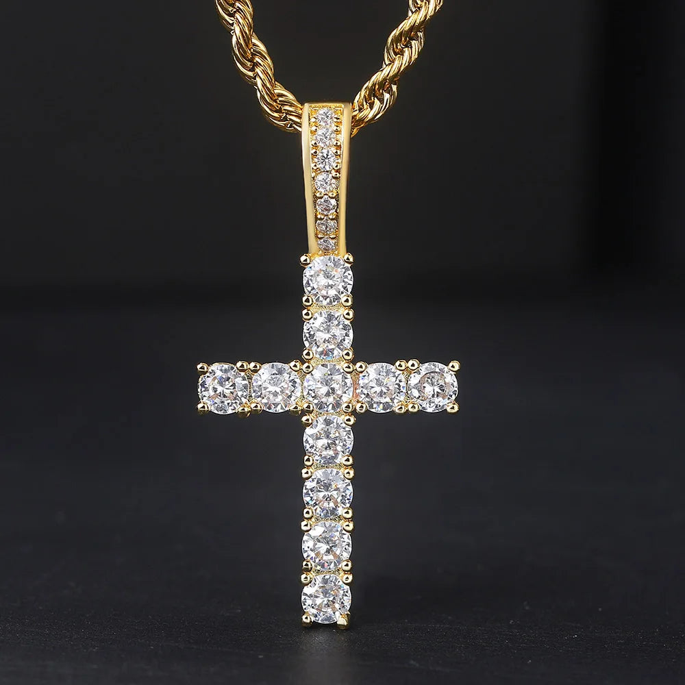 4/5mm Iced Out CZ Cross Pendant Necklaces for Women Men Punk Hiphop Rope Stainless Steel Chain on Neck Rapper Jewelry OHP003