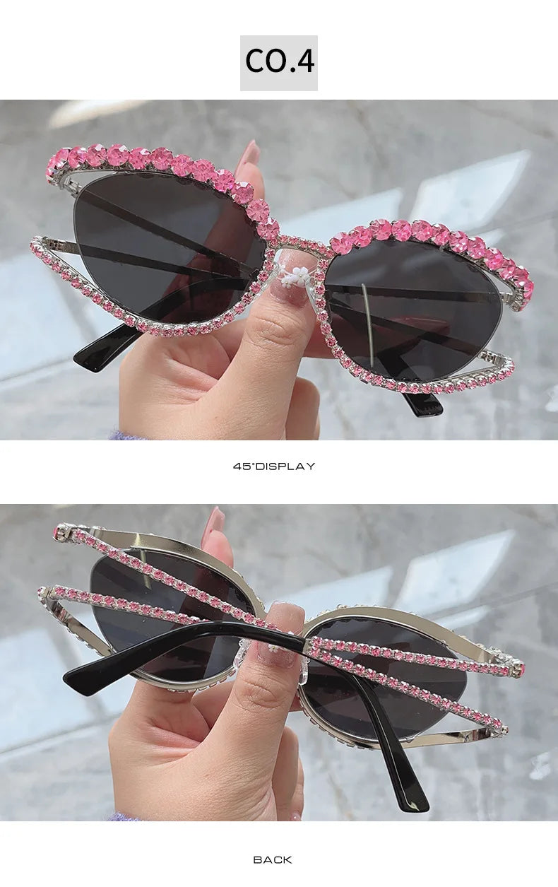 2023 Fashion Luxury Crystal Shiny Sunglasses Women Sexy Cat Eye Rhinestone Party Elegant Sun Glasses Female Shades Oculos De Sol