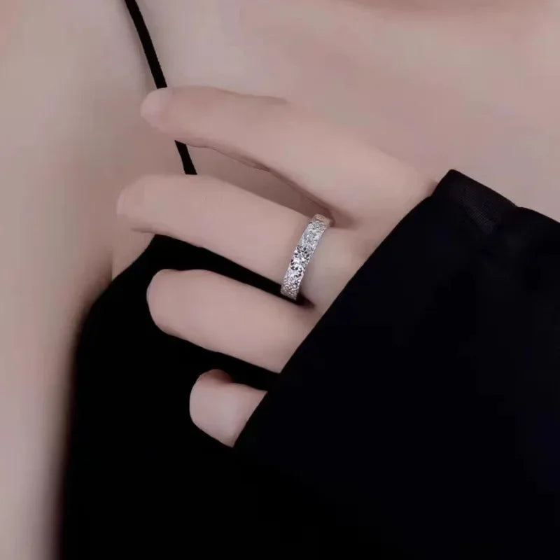 Adjustable Stainless Steel 4mm Broken Ice Rings Women Men Gold Color Bling Finger Ring Wedding Band Jewelry Girlfriend Gifts