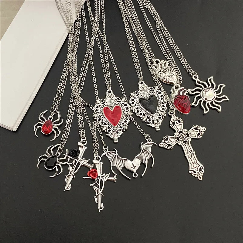 Punkl Big Cross Pendant Necklaces for Women Men Gothic Irregular Cross Clavicle Chain Necklaces Aesthetic Jewelry