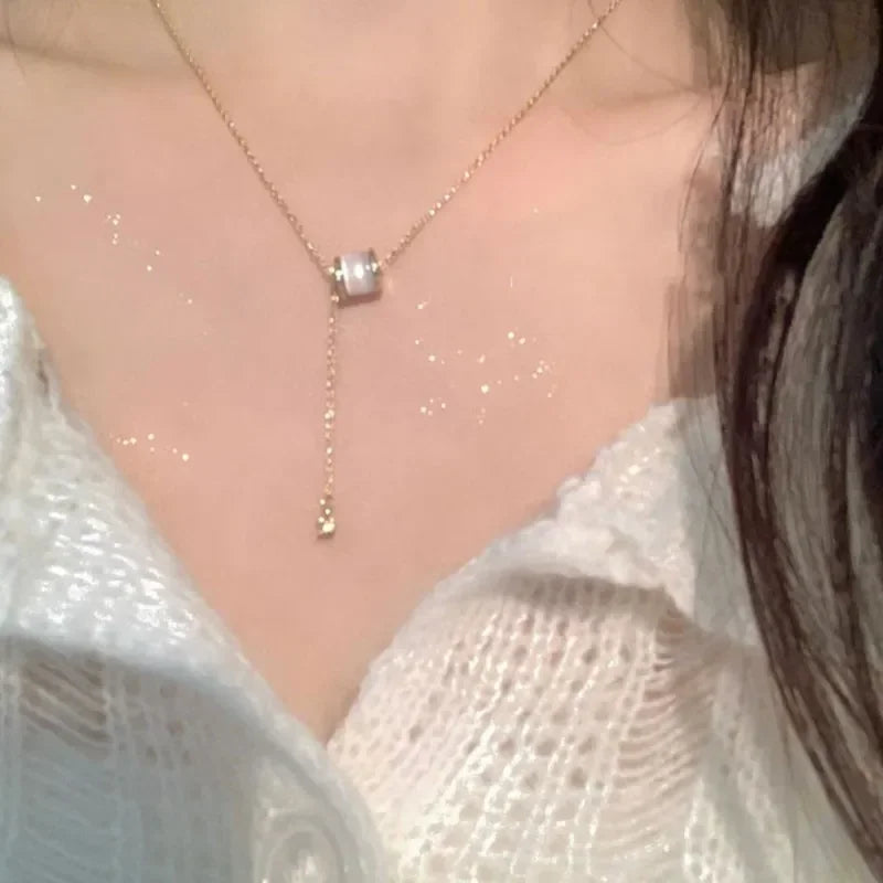 Round Bead Imitation Opal Short Chain Necklace Female Personality Simple Collarbone Chain Party Jewelry