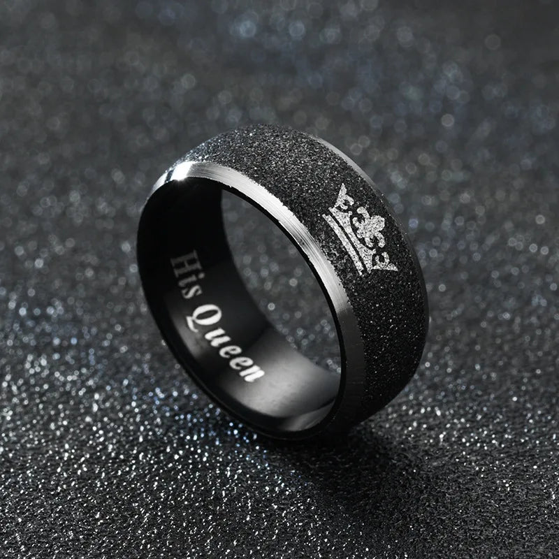 Black Frosted Stainless Steel Couple Rings Queen Men and Women Rings Fashion Romantic Couple Rings Jewelry Wholesale