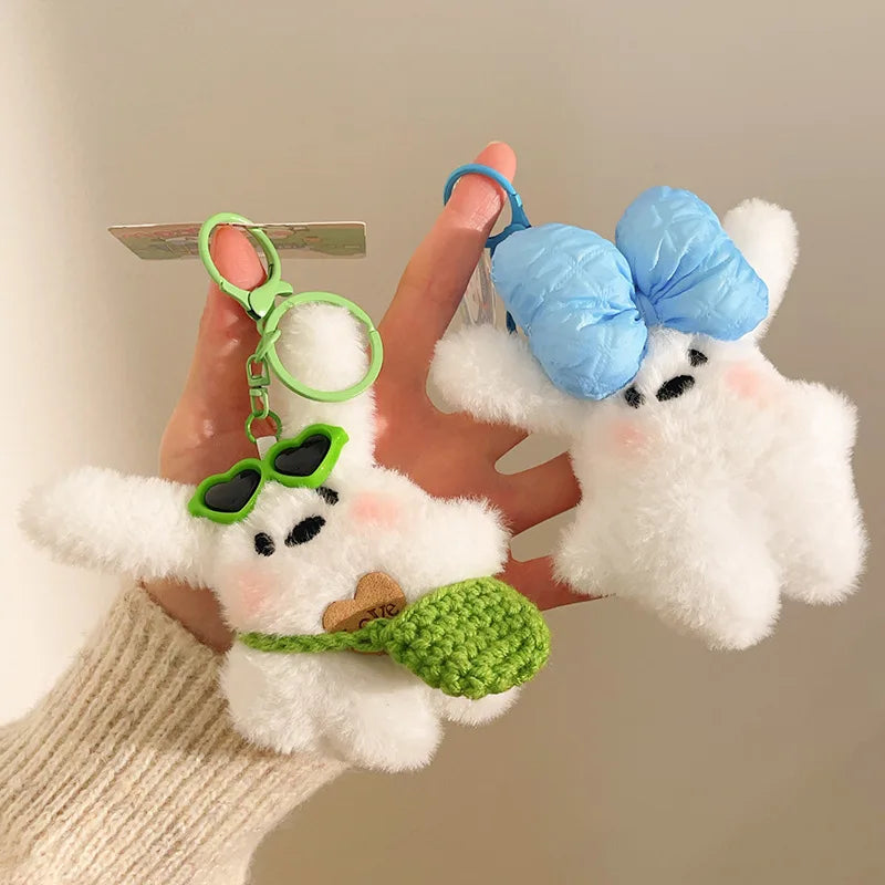 1Pc Kawaii Rabbit Plush Keyring Ornament Lovely Plush Animal Bowknot Keychain for Women Girls Versatile Bag Charm Pendant Gifts