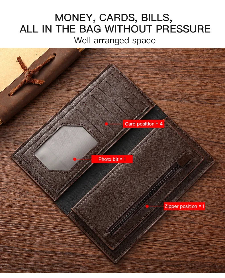 High-quality  Long Wallets for Men Brown Leather Rfid Blocking Bifold Slim Wallet Man Cash Envelope Zipper Coin Pouch  도매