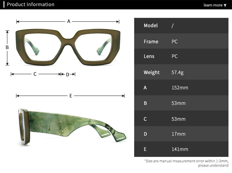 New Fashion Colorful Square Women Glasses Frame Clear Anti Blue Light Spring Hinge Wide Legs Eyewear Men Optical Polygon Frame