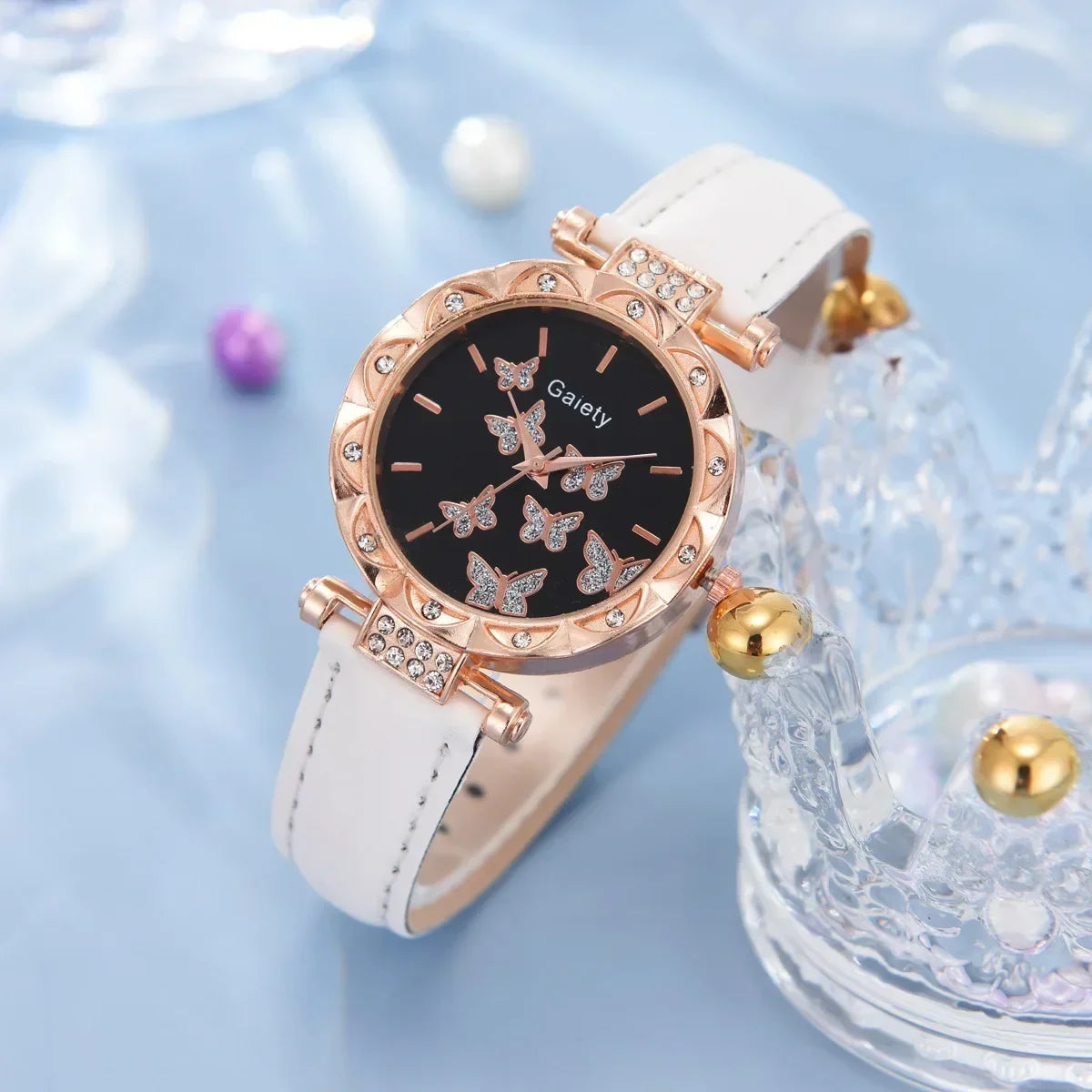1/6PCS Set Luxury Watch Women Ring Necklace Earrings Rhinestone Fashion Wristwatch Ladies Casual Watches Bracelet Set Clock
