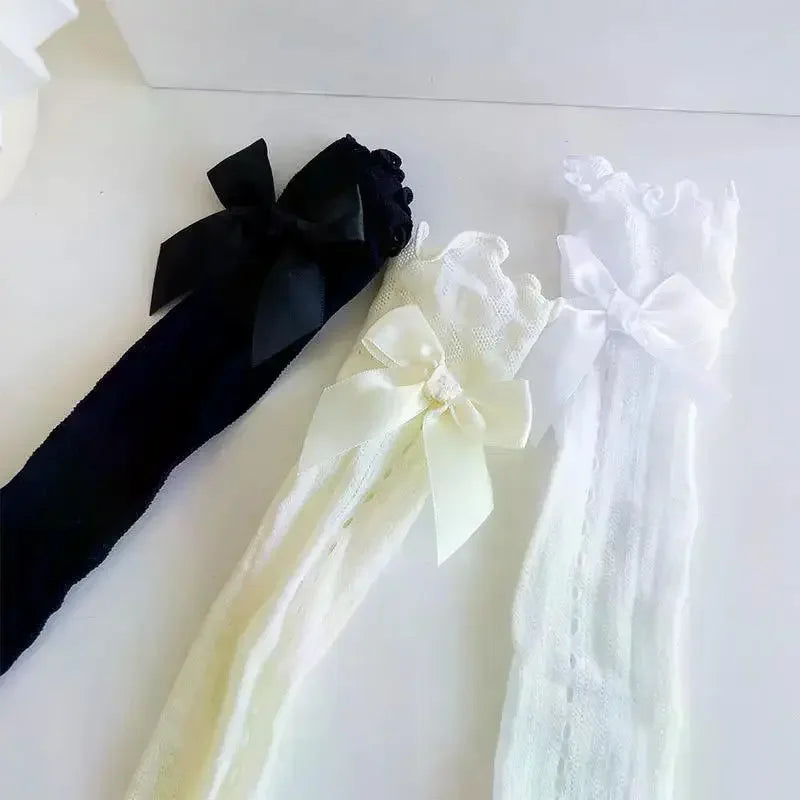 Baby Spring Summer Thin Lolita Sock Bowknot Stockings Girl Long Socks School Uniform Princess Calf Socks Kids Knee High Stocking