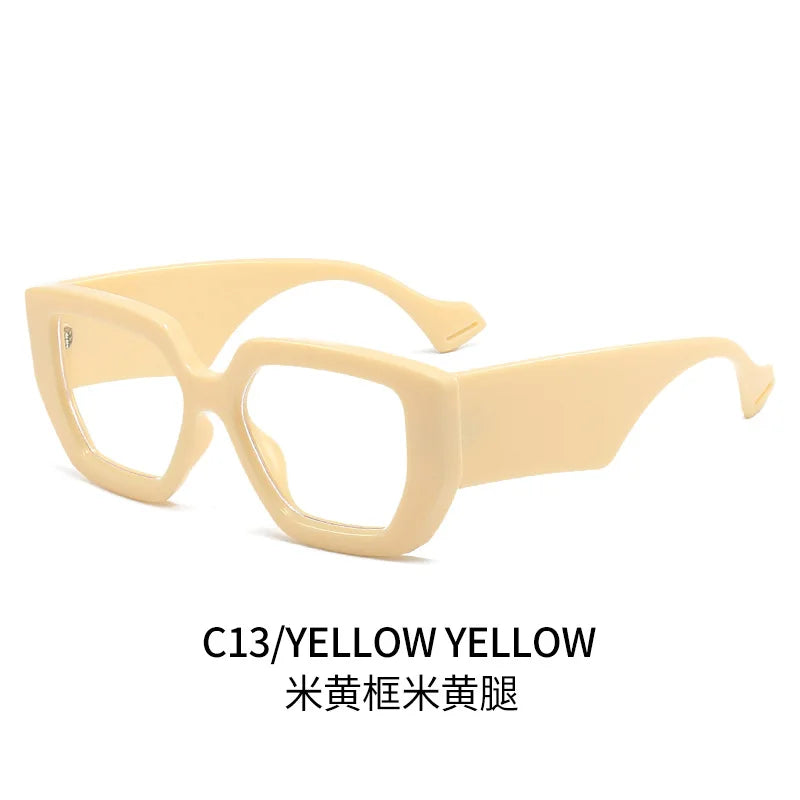 New Fashion Colorful Square Women Glasses Frame Clear Anti Blue Light Spring Hinge Wide Legs Eyewear Men Optical Polygon Frame