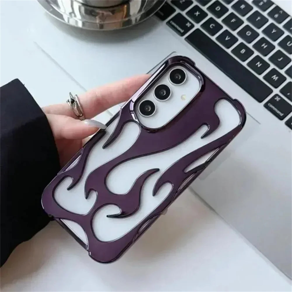Fashion Hollow Slim Flame Pattern Soft Case For Samsung Galaxy S25 S24 Ultra S22 S23 A54 A55 A16 A15 A14 A06 Shockproof 3D Cover