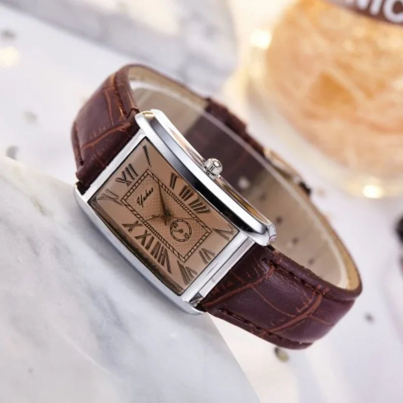 Couple Quartz Watch Luxury Rectangle Dial Women Men Leather Band Watches Luxury Gift Casual Wristwatch Relojes Para Mujer