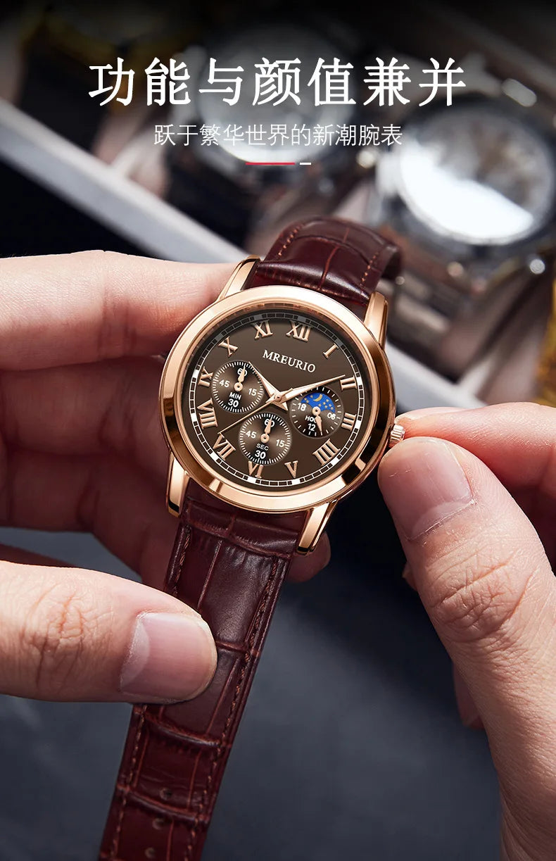 GENEVA High Quality Men's Luxury Belt Fashion Quartz Watch Men Round Business Student Sport Waterproof Glow