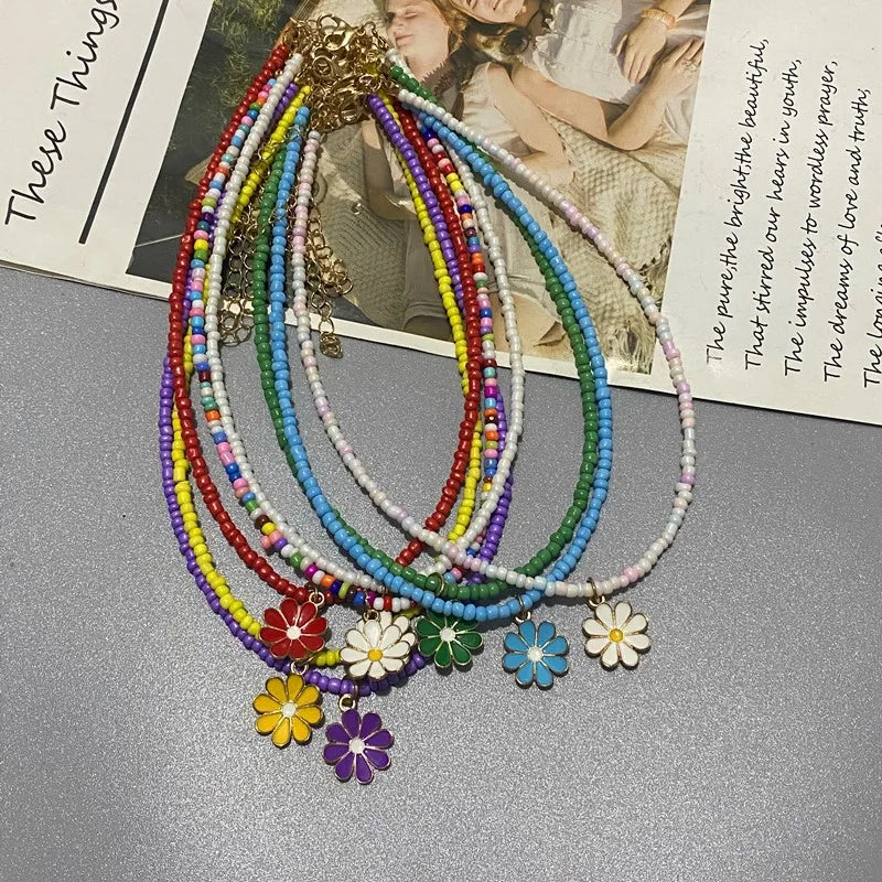 1PC New Fashion Color Seed beads Choker Necklace for Girl Women Flower Pendant Collar Jewelry Gift for Friend Wholesale Necklace