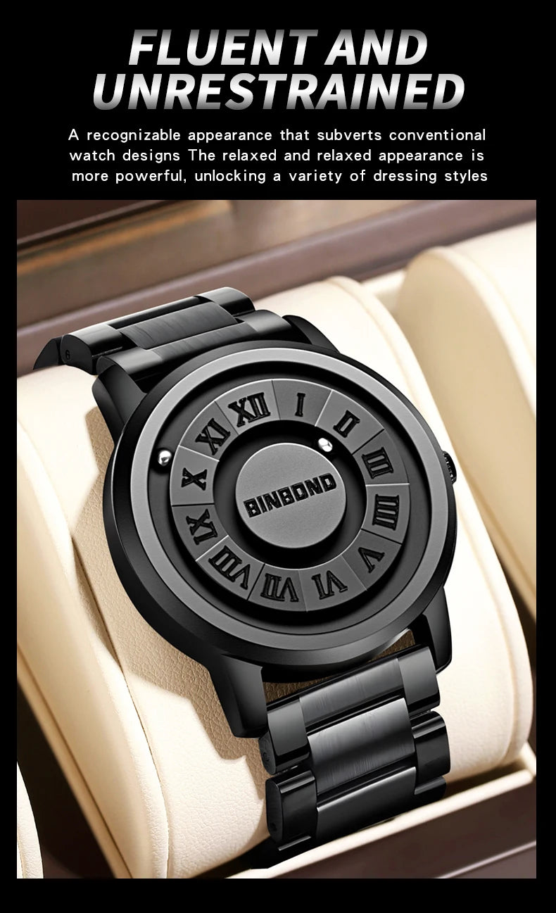 BINBOND B234 Top Luxury Men Quartz Watches Magnetic Levitation Hollow Out Stainless Steel Waterproof Men Watch Relogio Masculino