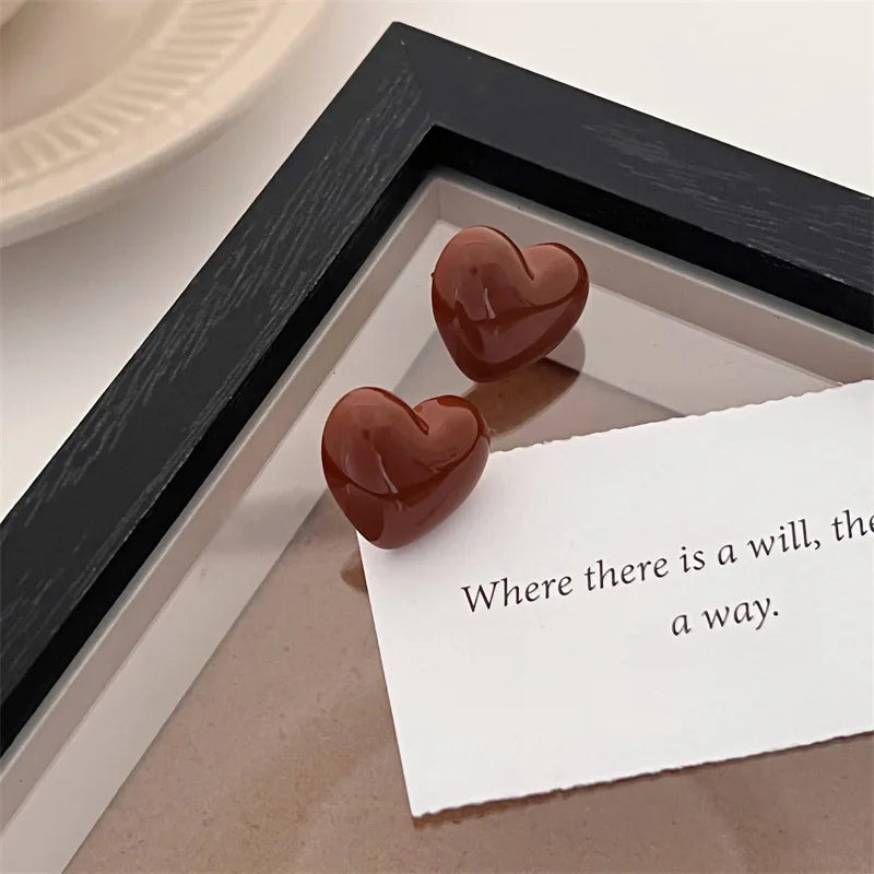 Vintage Cute Red Love Heart Stud Earrings for Women 2024 Korean Fashion Charm Wedding Bride Jewelry Accessories Anniversary Gift