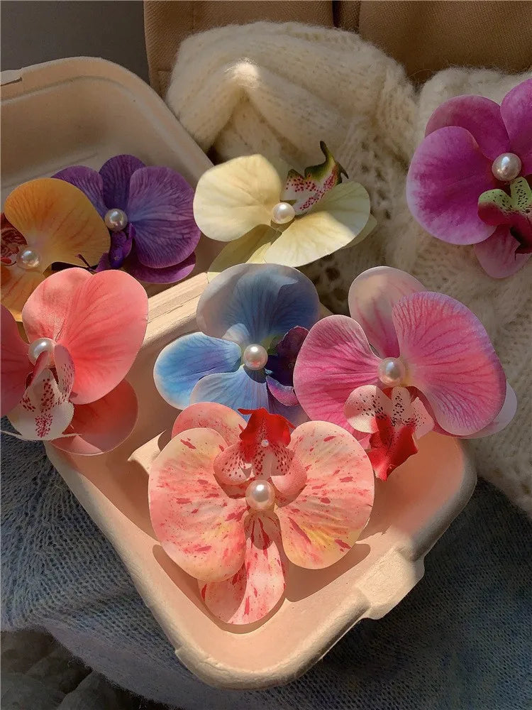 Phalaenopsis Pearl Hair Clip Flower Hairpin Orchid Butterfly Hairs Clip Hair Accessories Hair Styling Tools Bow Flower