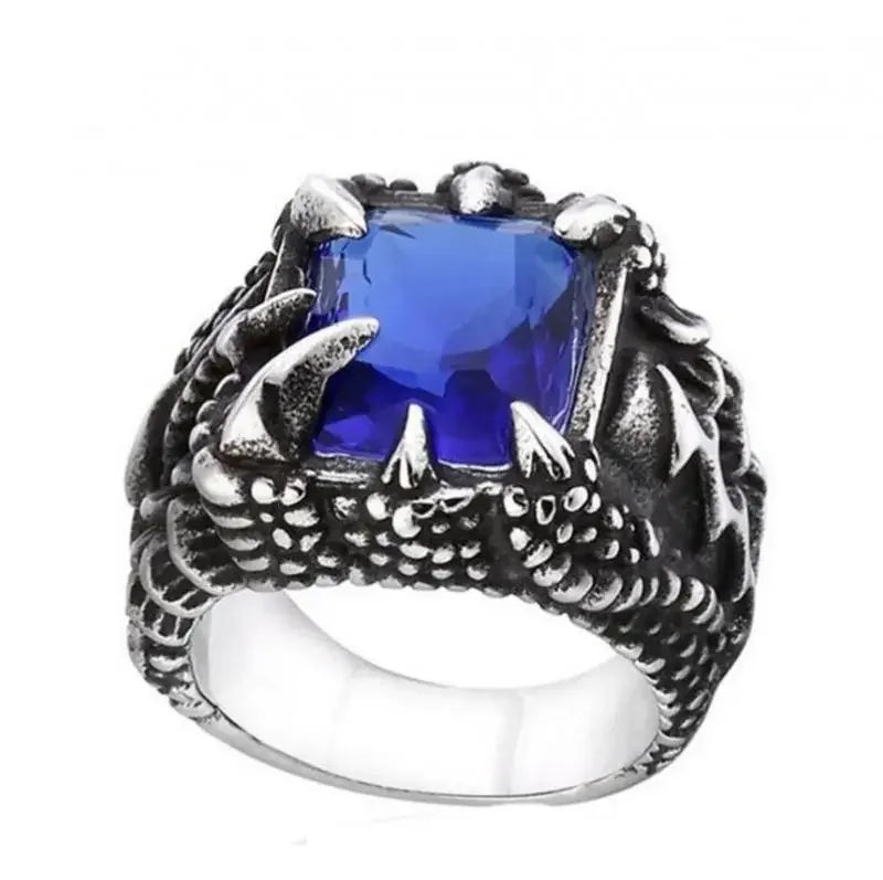 Gothic Blue and Red Crystal Evil Demon Dragon Claw Ring for Men Gram Biker Punk Rock Hip Hop Cool Jewelry Accessories