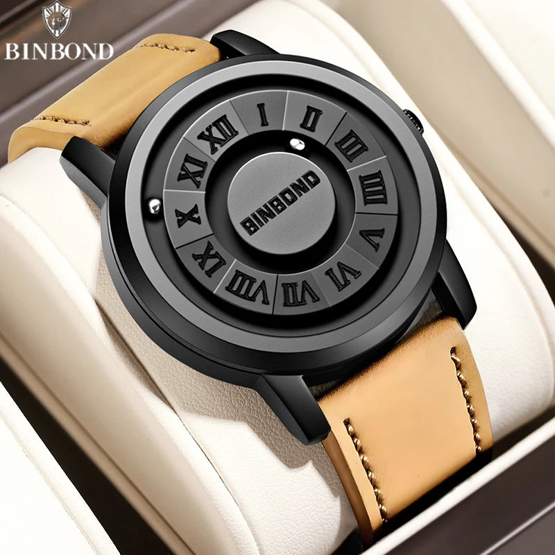 BINBOND B234 Top Luxury Men Quartz Watches Magnetic Levitation Hollow Out Stainless Steel Waterproof Men Watch Relogio Masculino