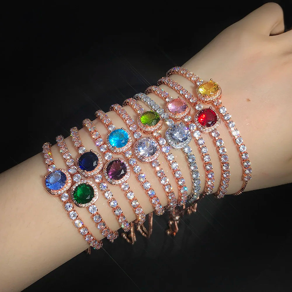 Sparkling Ajustable Tennis Bracelets For Women Men Punk Square Cubic Zirconia Hand Chain Rose Gold Plated Jewelry Gift KCH086