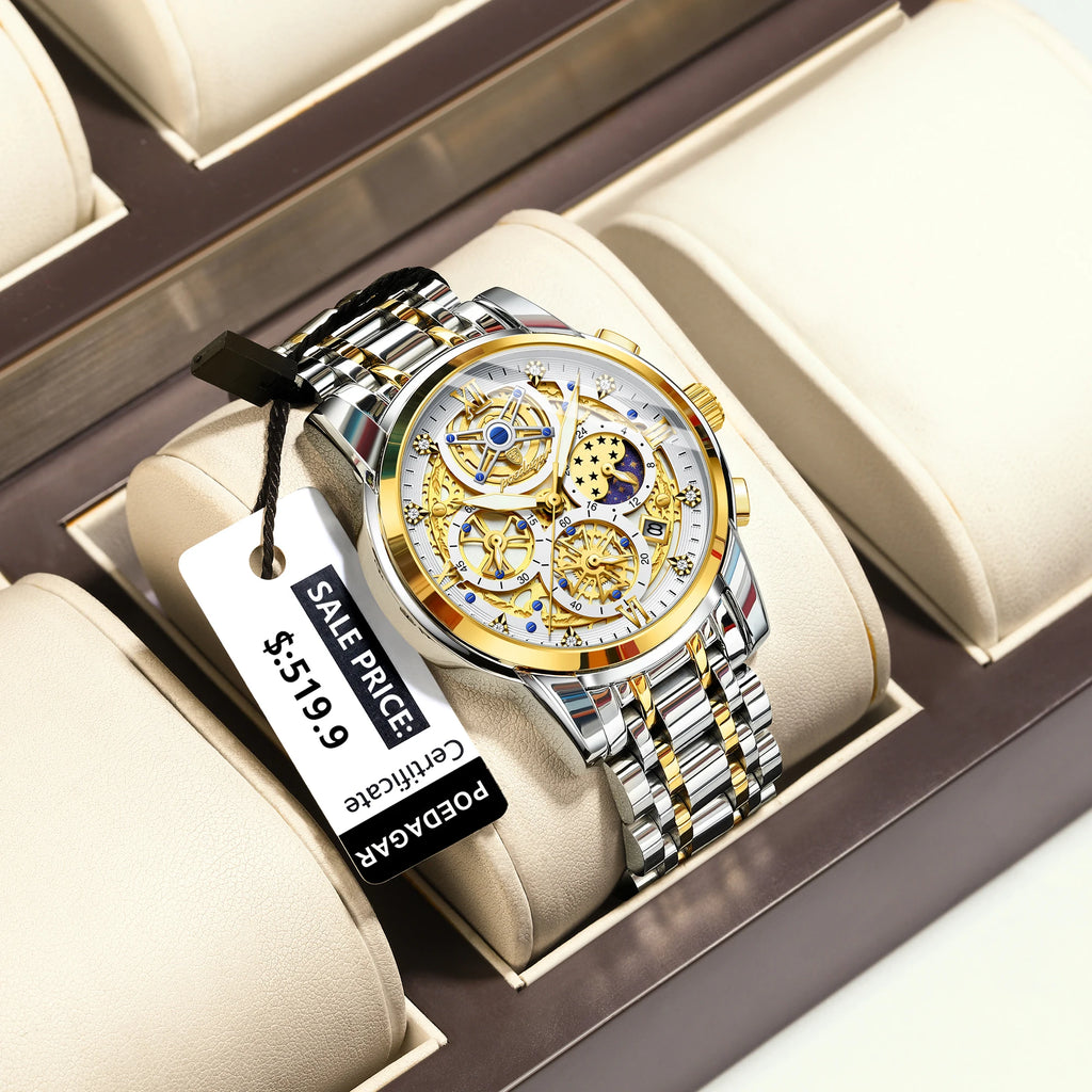 POEDAGAR Luxury Watch For Men Original Waterproof Luminous Date Man Clock Chronograph Stainless Steel Quartz Men's Watches Reloj