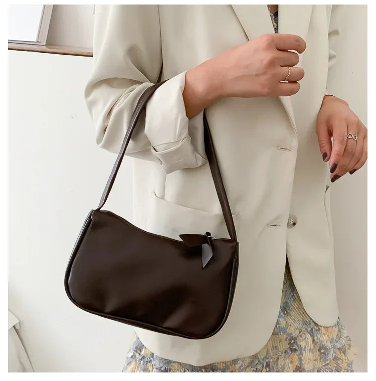 New PU Leather Women's Handbags Solid color Underarm Bag Fashion Armpit Shoulder Bag Simple Design Girls Small Shoulder Bags