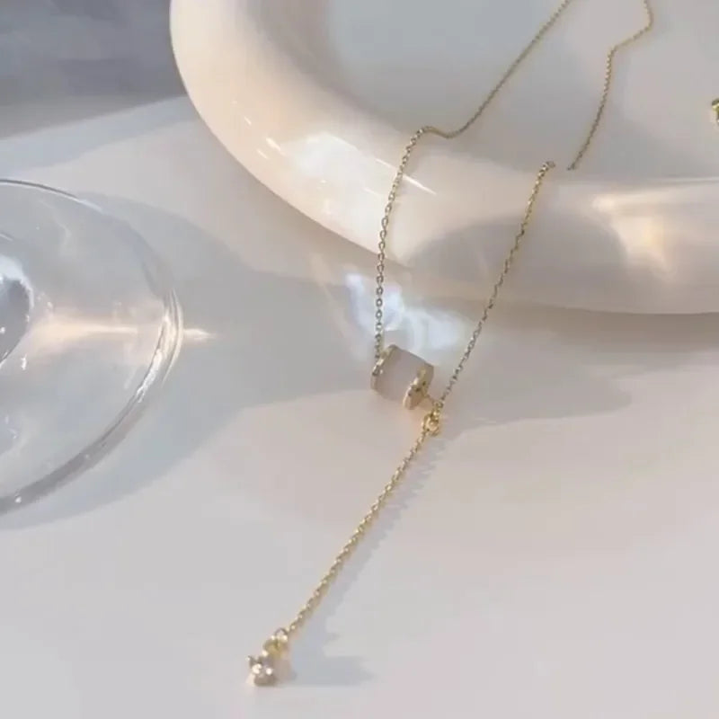 Round Bead Imitation Opal Short Chain Necklace Female Personality Simple Collarbone Chain Party Jewelry