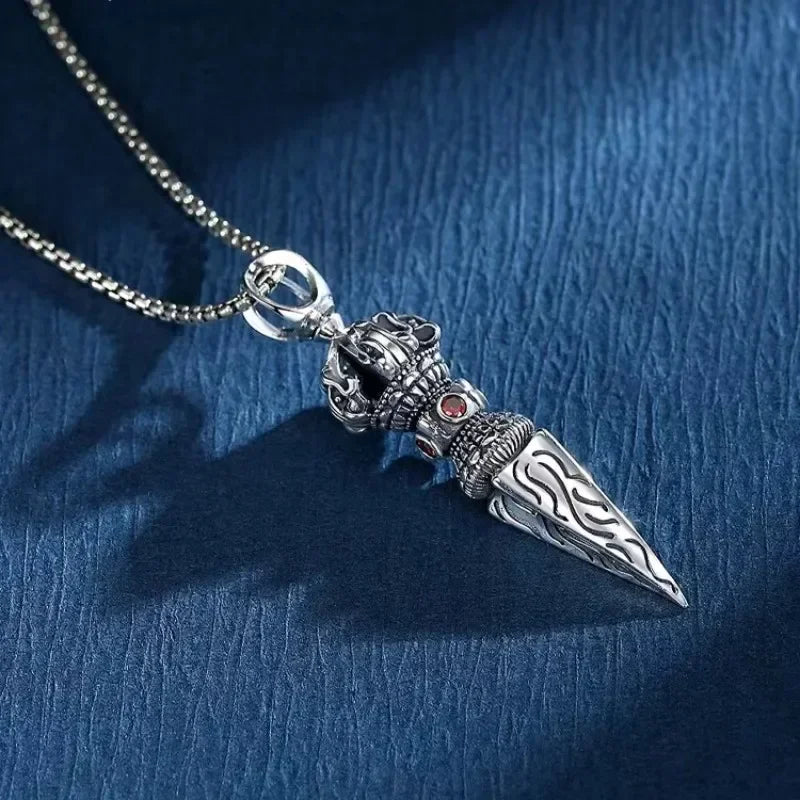 Retro Buddhist Exorcist Vajra Pendant Necklace Fashion Religious Good Luck Amulet Wealth Jewelry for Men