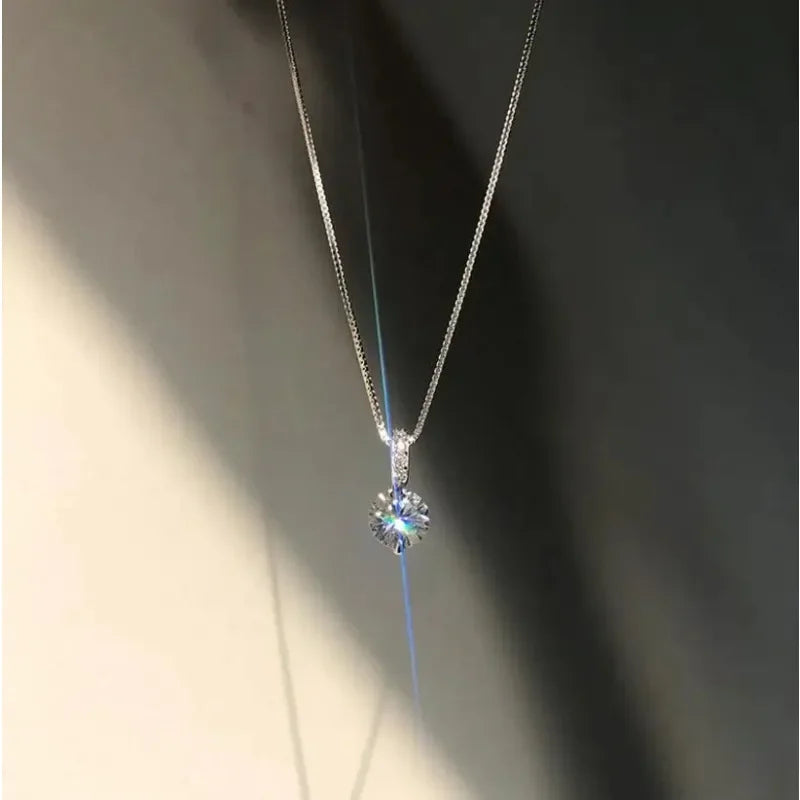 Fashion 925 Sterling Silver Round Zircon Necklace Minimalist Style Charm Choker Pendant Party Gift for Women's Fine Jewelry