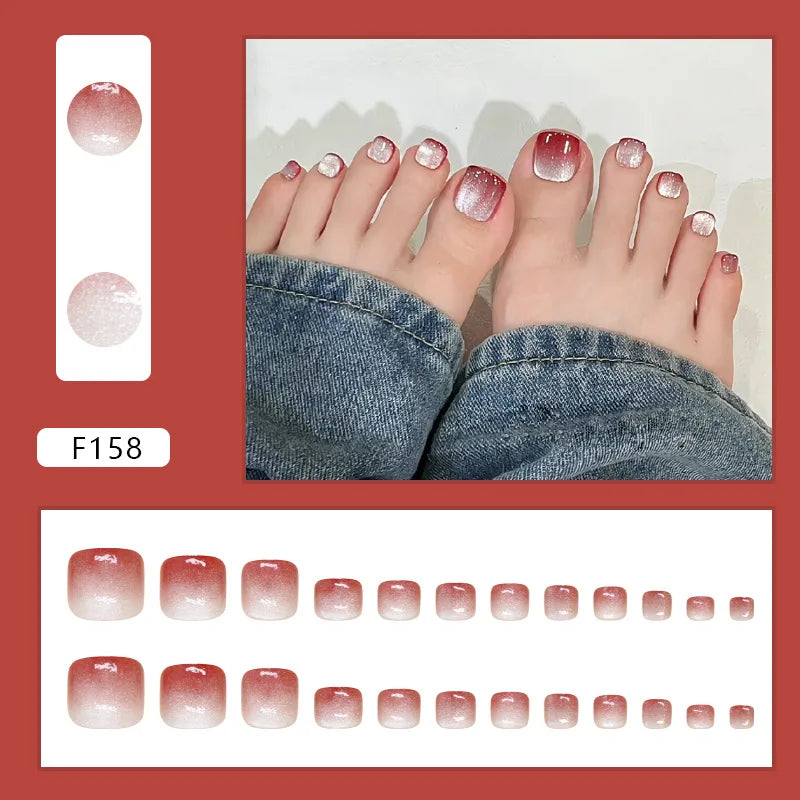 White French Press on Nails Fake Nails Tips with Sticker False Toenail Design Butterfly Lovely Girl False toenaile 1