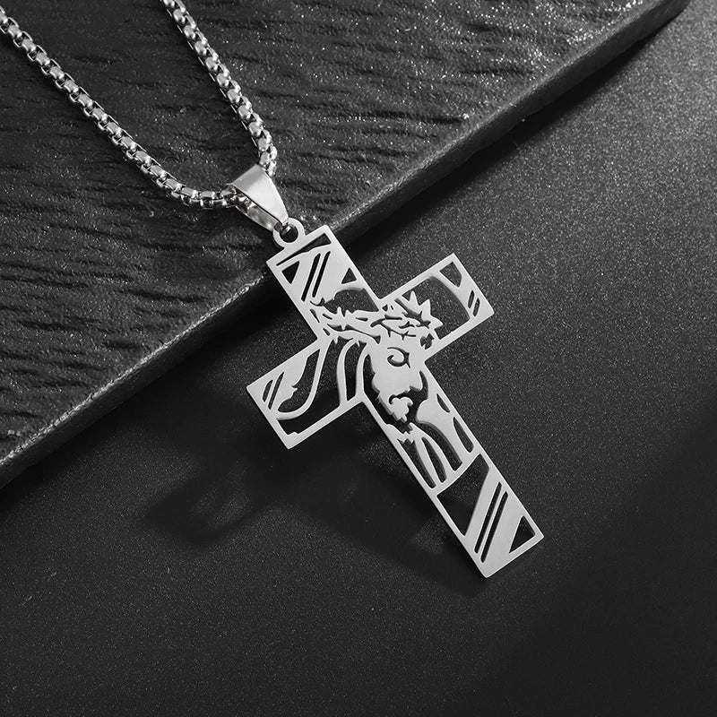 Vintage Catholic Cross Pendant Necklace Men Women Christian Believers Prayer Amulet Jewelry