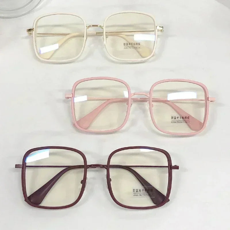 Woman Large Square Frame Glasses Ins Girl Fashion Transparent Reading Glass High-definition Anti-blue Light Computer Eyeglasses