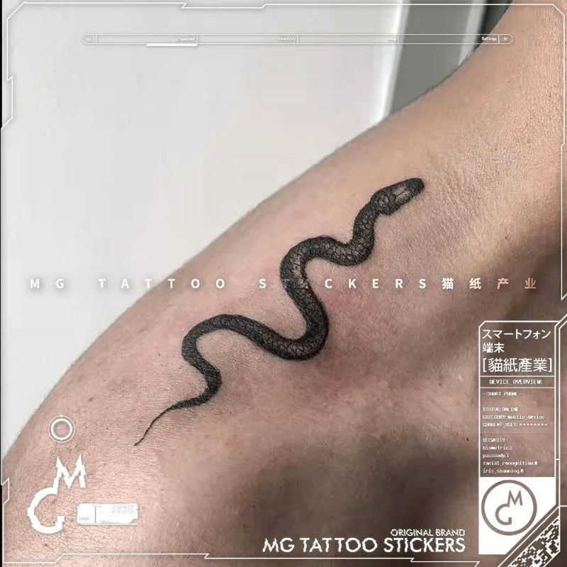 Gothic Snake Fake Tattoo for Woman Man Collarbone Punk Viper Temporary Tattoo Waterproof Black Python Tatoo Stickers Wholesale