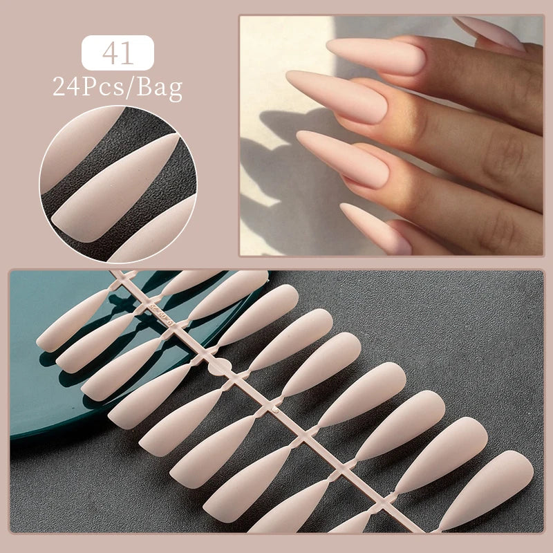 24Pcs/Set White French Press on Fake Nails Full Cover Artificial Wearable Nail Beauty Tips Naked French White False Nails Art