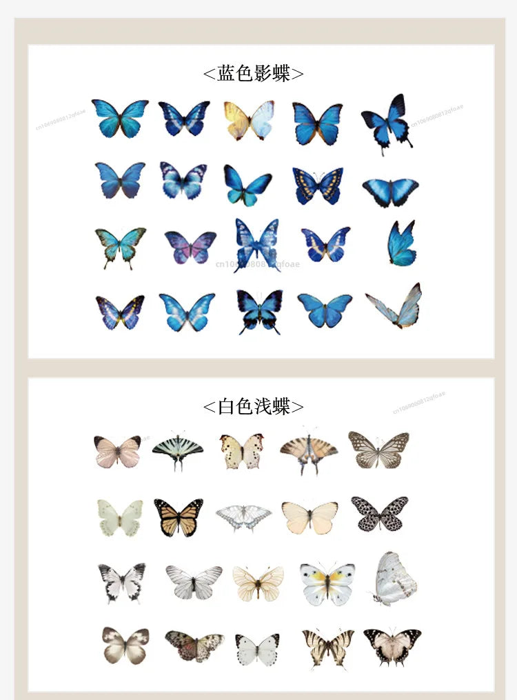 40pcs/pack Butterfly Series Stickers Art Collage Junk Journal DIY Scrapbooking PET Waterproof Craft Aesthetics Stickers