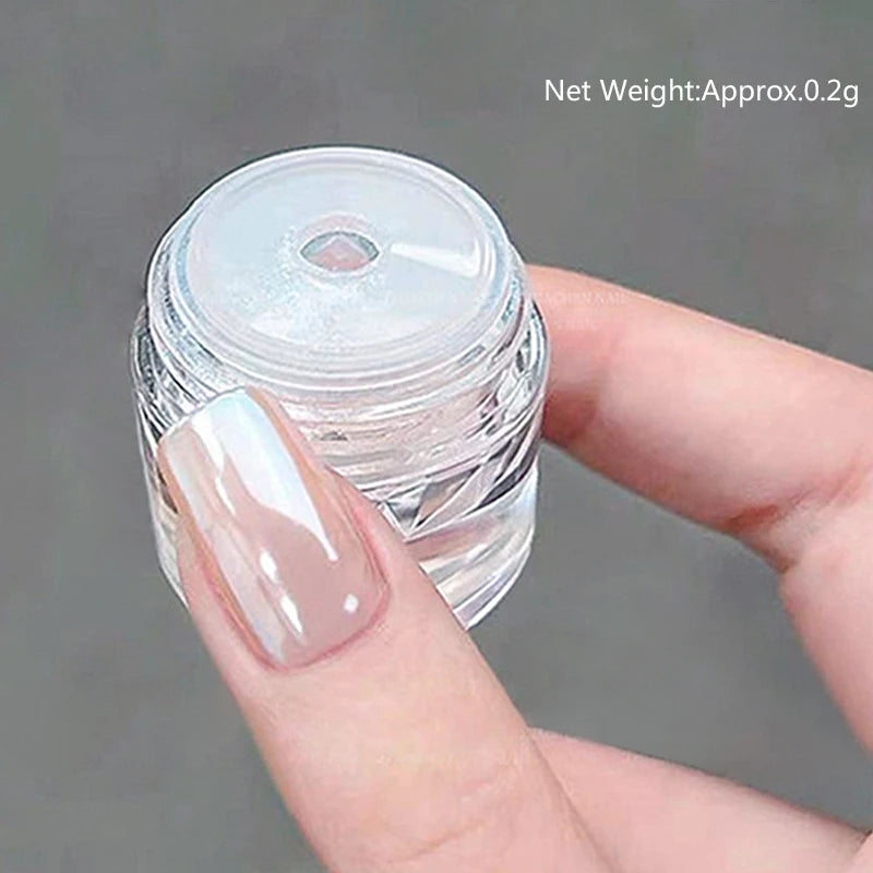 NICOLE DIARY Aurora Nail Powder White Chrome Pigment Pearl Rubbing Dust Mirror Effect Nail Art Glitter Manicure Nail Accessories