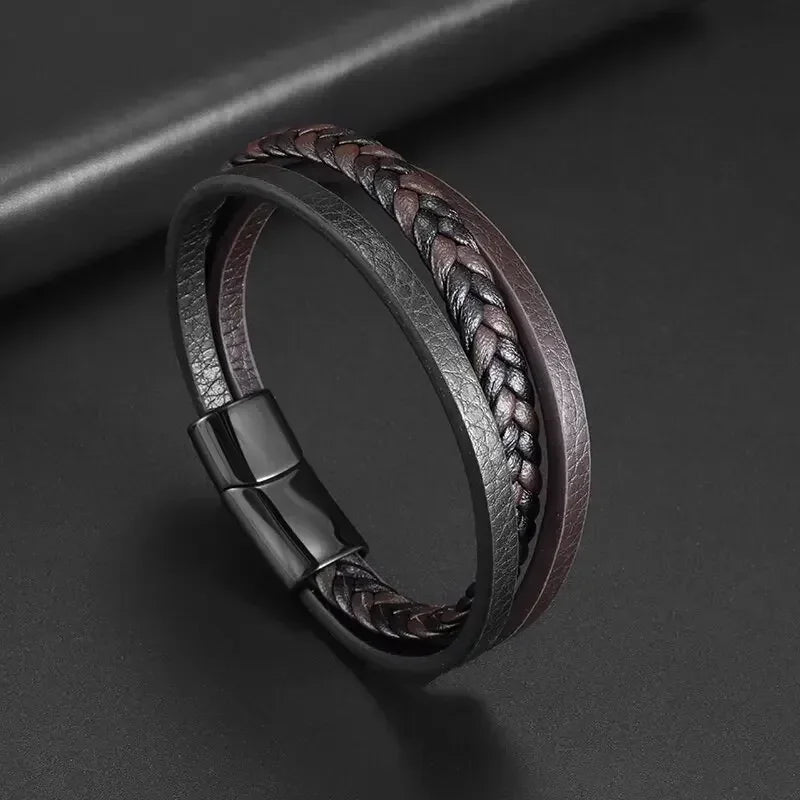 Fashion Star of David Multilayer Leather Braided Bracelet with Magnetic Clasp Men\\\\'s Vintage Judaica Amulet Jewelry