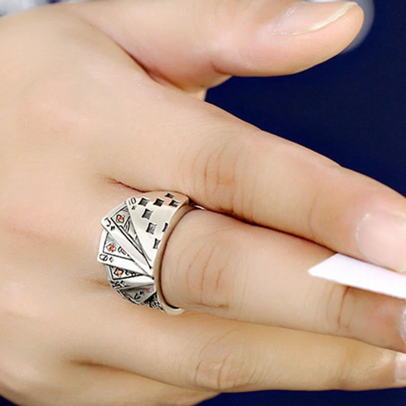 Cool Playing Card Finger Ring Open Adjustable Resizable Band Ring