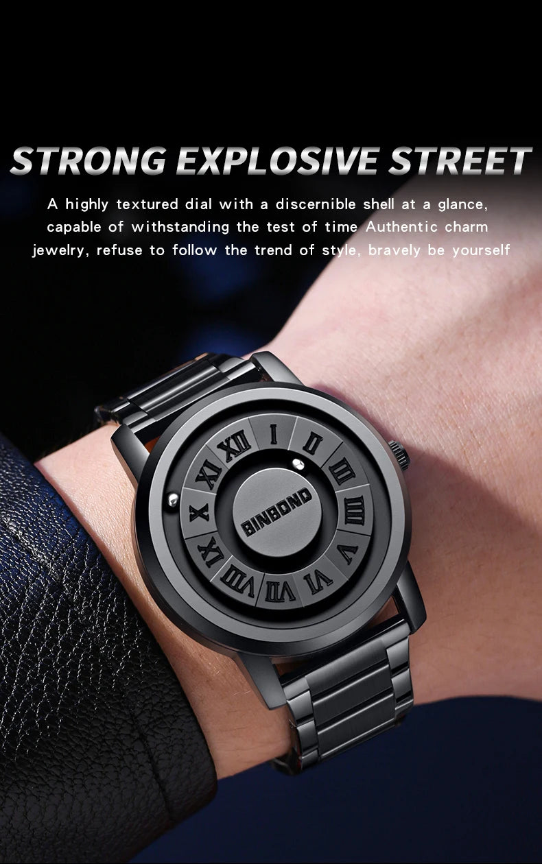 BINBOND B234 Top Luxury Men Quartz Watches Magnetic Levitation Hollow Out Stainless Steel Waterproof Men Watch Relogio Masculino