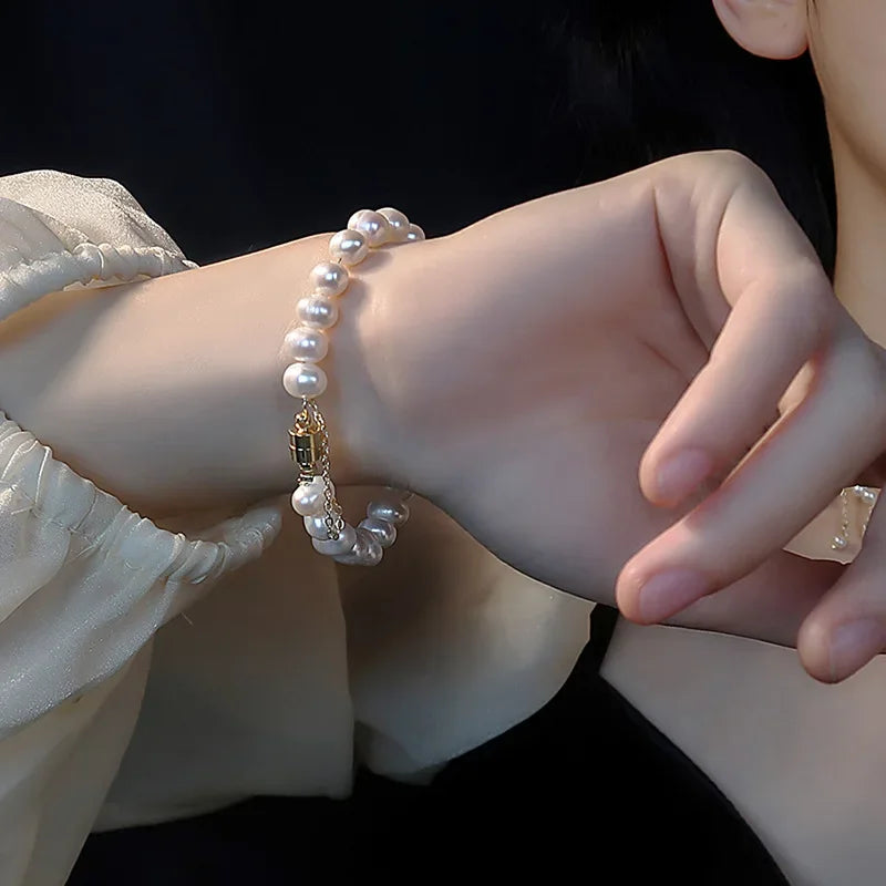 Elegant Irregular Simulated-pearl  Bracelet for Women's Magnetic Buttons Creative Design Bracelet Wedding Jewelry Accessories