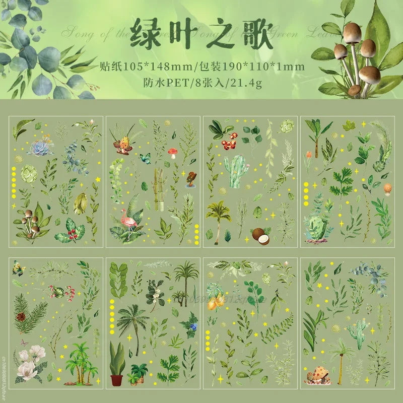 1pack Transparent Flowers Plants PET Decorative Stickers Diary Scrapbooking Material Deco Album Stationery Stickers