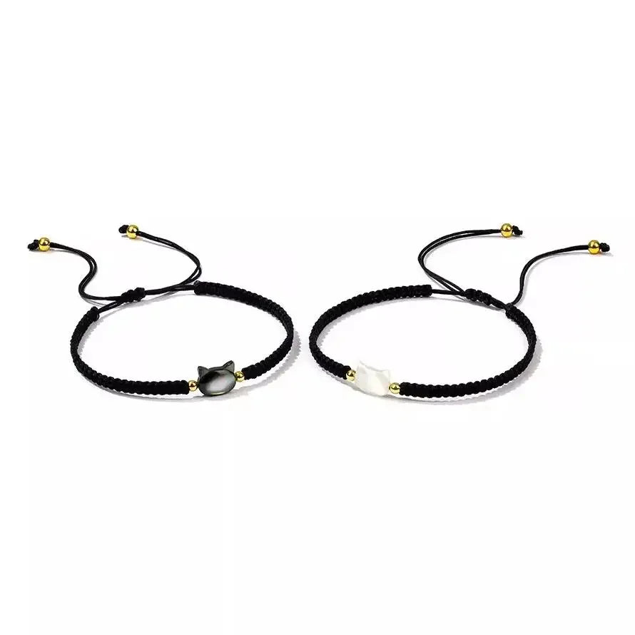 Natural Moonstone Obsidian Bracelets Minimalist Fidget Bracelet Handmade Cute Black White Cat Bracelet Party Accessories Jewelry