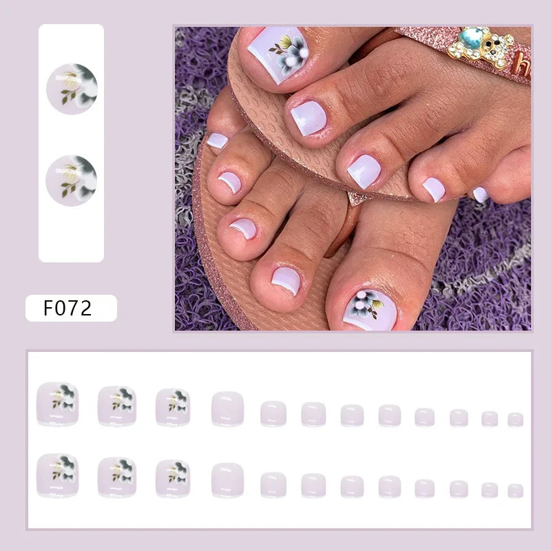 White French Press on Nails Fake Nails Tips with Sticker False Toenail Design Butterfly Lovely Girl False toenaile 1