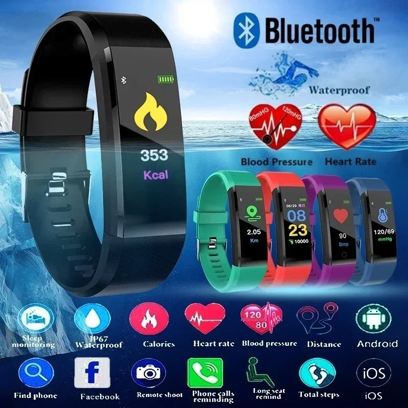 Smart Watch 115Plus Bracelet Heart Rate Blood Pressure Band Fitness Tracker Smartwatch Bluetooth Wristband