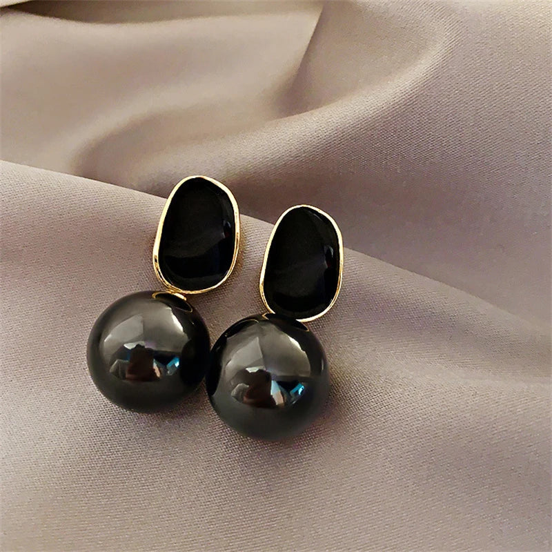 Exaggerate Big Pink Black White Imitation Pearl Pendant Earring for Women Trend Geometry Brincos Wedding Jewelry Girl Gift