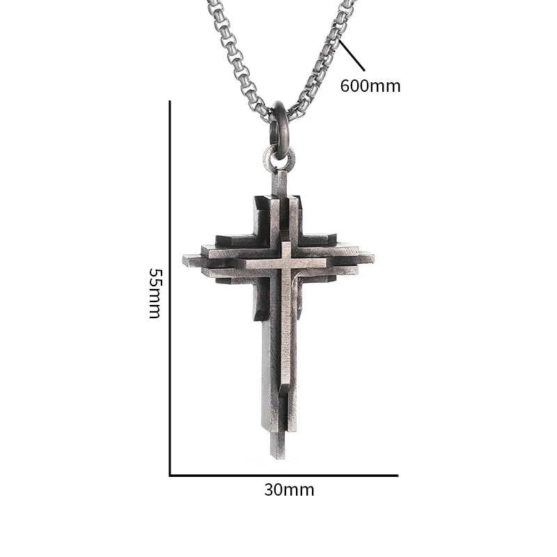 Vintage Catholic Cross Pendant Necklace Men Women Christian Believers Prayer Amulet Jewelry