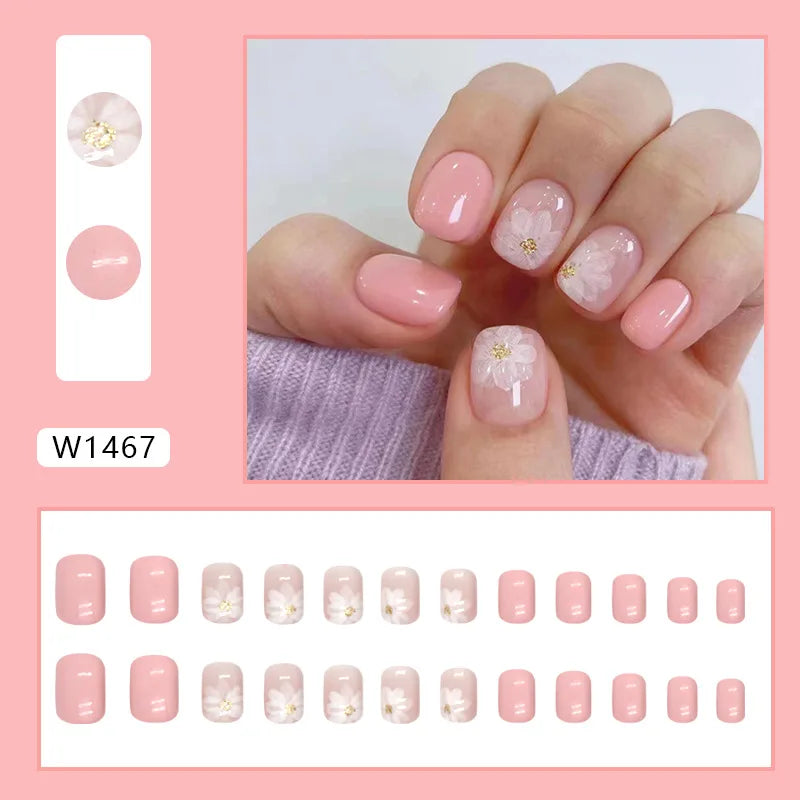 Simple French 24 Pcs Press on Nails Pink Gradient Fake Nails Glossy Artificial Finger Manicure Reusable False Nails for Women