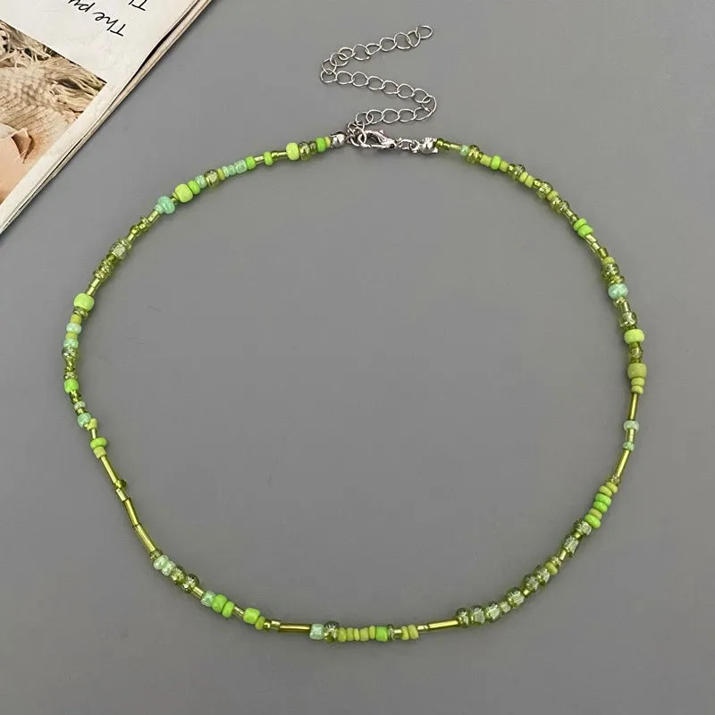 1 pc Irregualr Glasses Beads Choker Necklace for Women Fashion Trendy Popular Short Neck Jewelry Colorful Necklace  Wholesale
