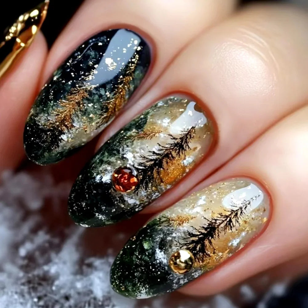 24Pcs Almond Head Press on Nails Fashionable Nail Art Colorful Gradient Flowers False Nails Dreamy Summer Nails Fun Fake Nail