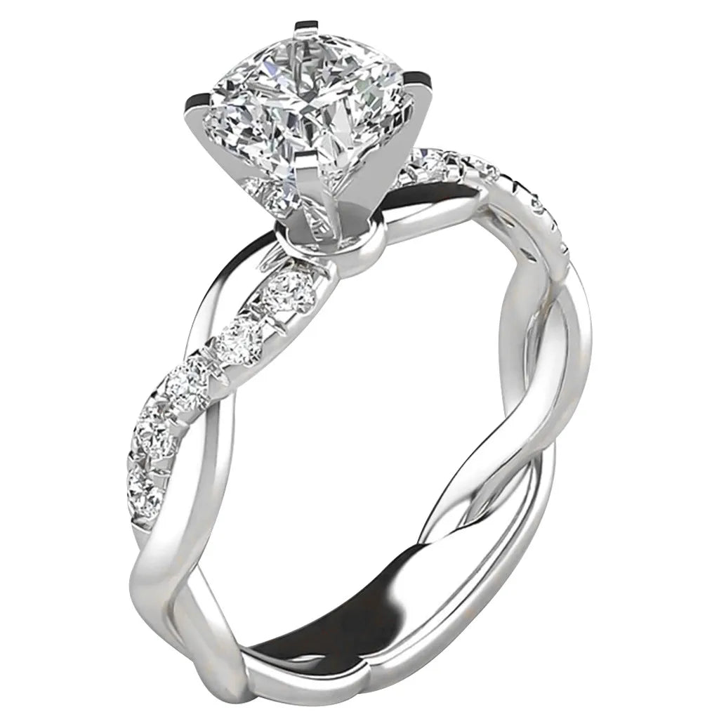 Wedding Engagement Party Gift Rings For Women Silver Color Dimond Ring Bridal Zircon Elegant Fashion Rings Bague Femme