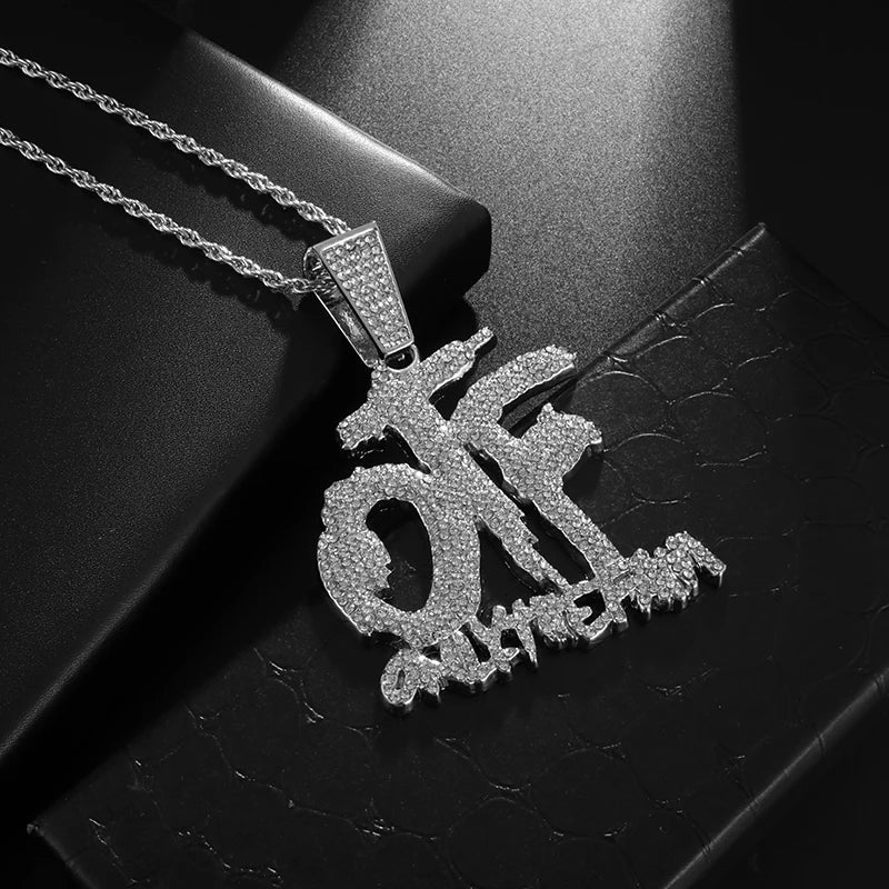 Luxurious Ice Crystal Zirconia Letters Otf Letter Pendant Necklace for Men and Women Fashion Rock Rap Party Jewelry Gift